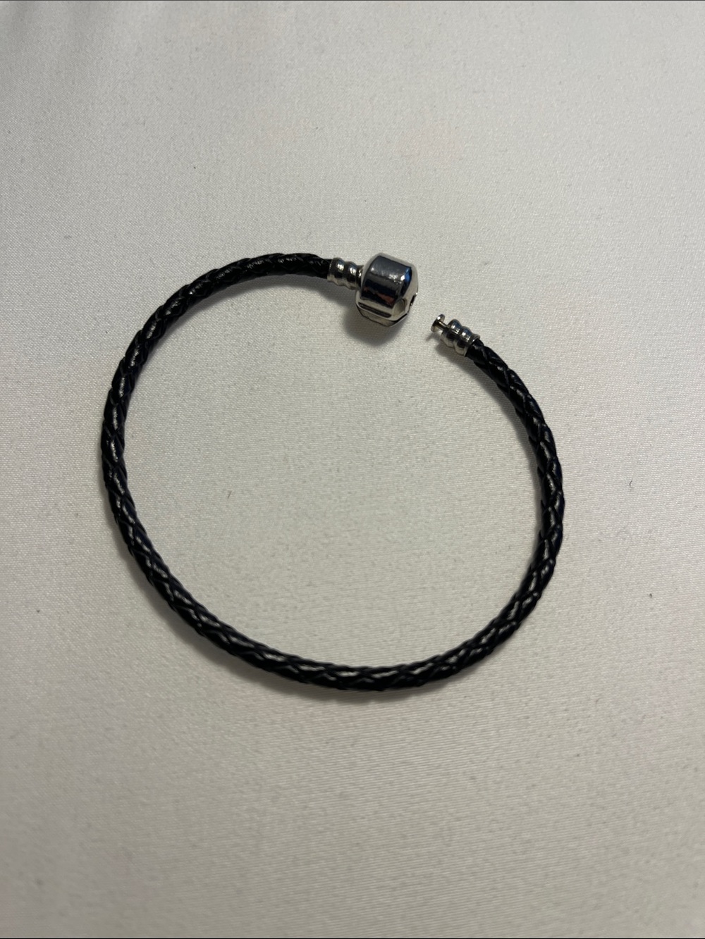 Black Braided Leather Bracelet with Silver Clasp